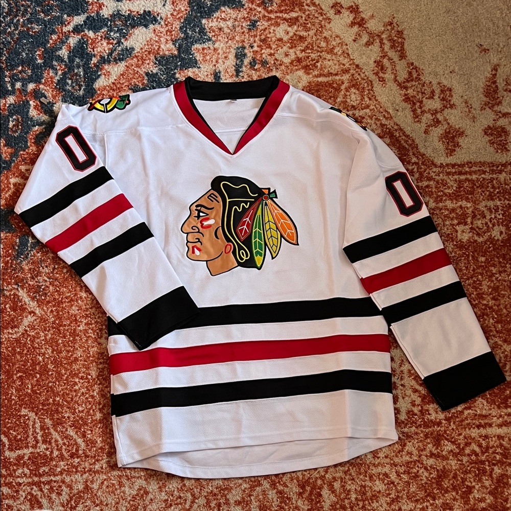 Chicago Blackhawks Clark Griswold Hockey Jersey with Black and Red Stripes